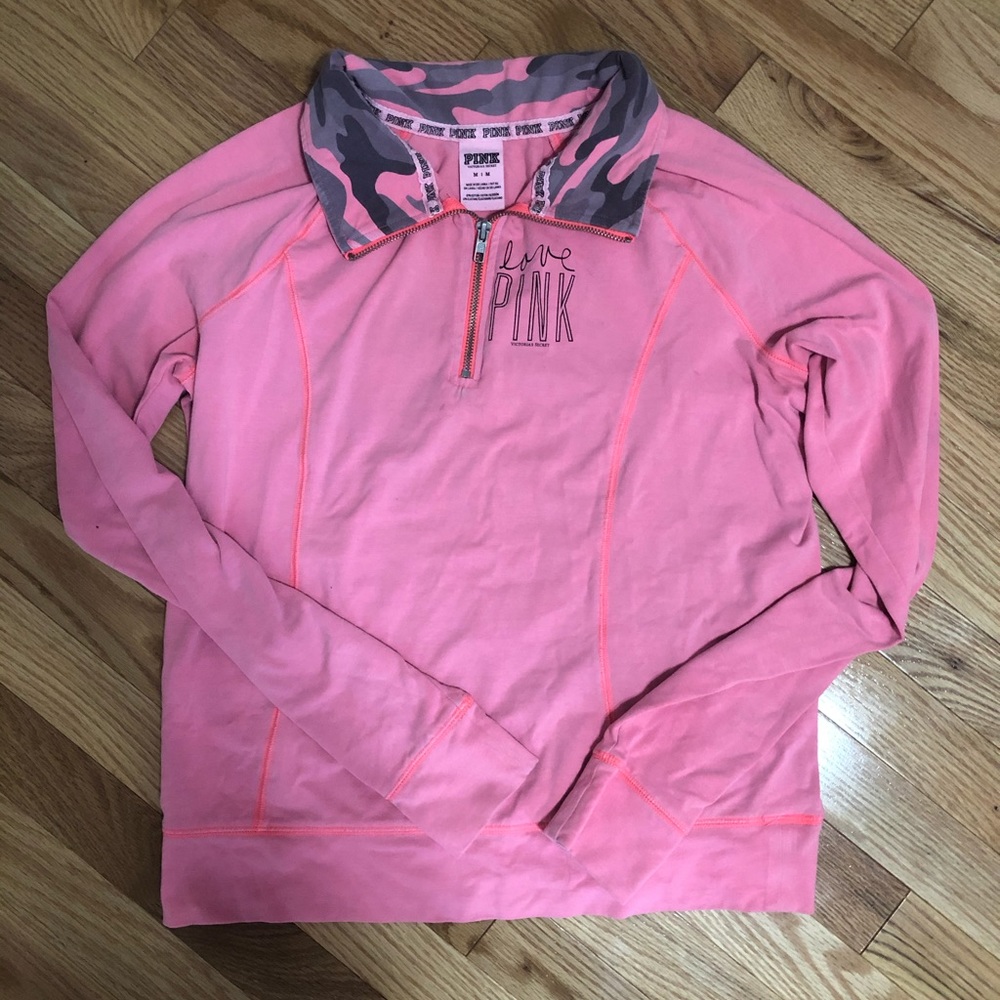 Victoria Secret “love pink” quarter zip with camo